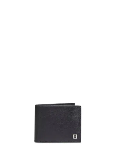 Fendi Squared Ff Calf Leather Bi-fold Wallet In Black