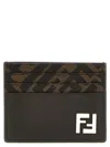 Fendi Brown Card-holder With Squared Ff Motif In Leather And Ff Canvas Man