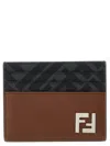 Fendi Leather And Ff Canvas Squared Card Holder