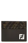 Fendi Brown Card-holder With Squared Ff Motif In Leather And Ff Canvas Man