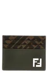 Fendi Brown Card-holder With Squared Ff Motif In Leather And Ff Canvas Man