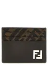 Fendi Brown Card-holder With Squared Ff Motif In Leather And Ff Canvas Man In Brown