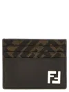 Fendi Brown Card-holder With Squared Ff Motif In Leather And Ff Canvas Man