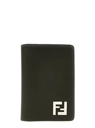 Fendi Leather Military Green Squared Ff Card Case Men In Black