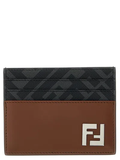 Fendi 'squared Ff' Card Holder In Brown