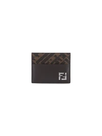 Fendi Squared Ff Card Holder In Brown