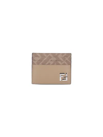 Fendi "squared Ff" Card Holder In Brown