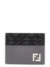 Fendi Ff Logo-plaque Leather Cardholder In Gray