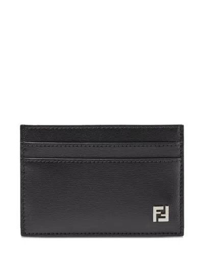 Fendi Squared Ff Logo Compact Card Holder In Black