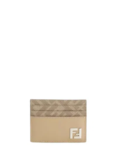 Fendi Squared Ff Card Holder In Sand