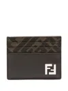 Fendi Brown Card-holder With Squared Ff Motif In Leather And Ff Canvas Man