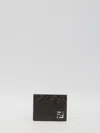 Fendi Brown Card-holder With Squared Ff Motif In Leather And Ff Canvas Man In Brown