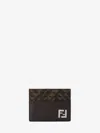 Fendi Brown Card-holder With Squared Ff Motif In Leather And Ff Canvas Man In Brown