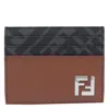 Fendi Leather And Ff Canvas Squared Card Holder