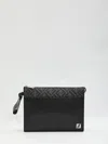 Fendi Leather And Canvas Ff Squared Clutch Bags In Black