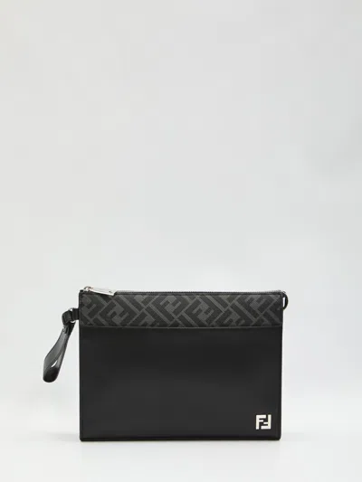 Fendi Squared Ff Cllutch In Black