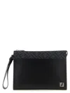 Fendi Leather And Canvas Ff Squared Clutch Bags In Black