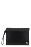 Fendi Leather And Canvas Ff Squared Clutch Bags In Black