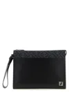 Fendi Leather And Canvas Ff Squared Clutch Bags In Black