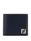 Fendi Squared Ff Leather And Ff Canvas Compact Bi-fold Wallet In Black