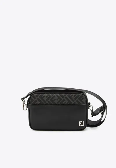 Fendi Squared Ff Leather Camera Bag In Black