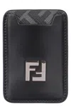 Fendi Black Leather And Black Ff Canvas Card Holder In Black
