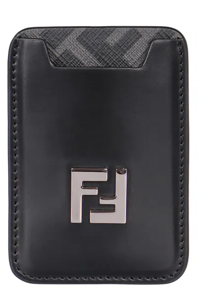 FENDI FENDI SQUARED FF LEATHER CARD HOLDER