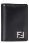 Fendi Squared Ff Leather Card Holder In Black