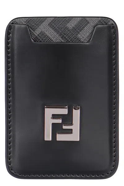 Fendi Squared Ff Leather Card Holder In Black