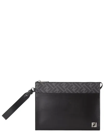 Fendi Squared Ff Mini Leather Clutch For Men In White