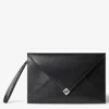 Fendi Structured Black Calf Leather Flat Pouch In Black