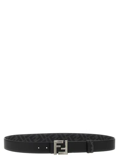 Fendi 'squared Ff' Reversible Belt In Black