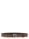 Fendi 'squared Ff' Reversible Belt In Brown