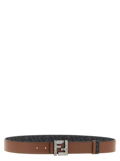 Fendi Squared Ff Reversible Belt In Tan
