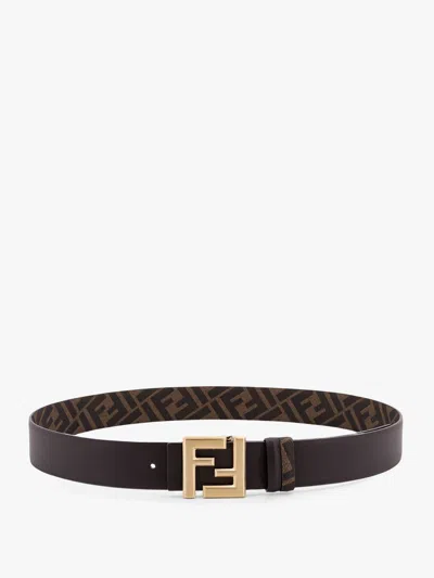 FENDI SQUARED FF REVERSIBLE LEATHER AND FF CANVAS BELT