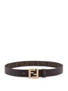 Fendi Ff Square Reversible Leather Belt In Brown