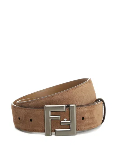 Fendi Squared Ff Suede Belt In Brown