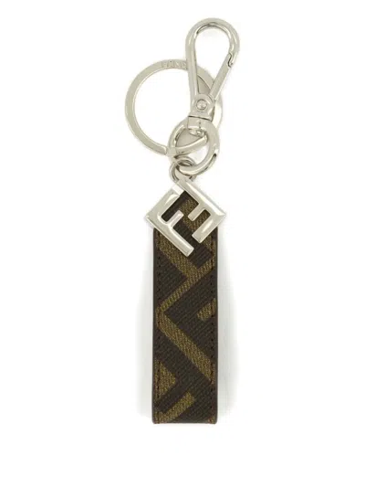 Fendi Squared-logo Lettering Keyring In Brown