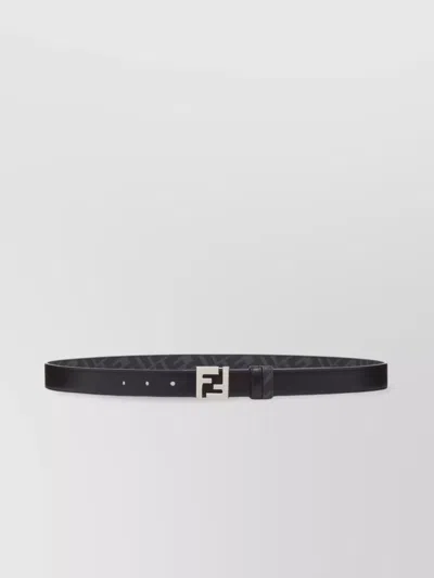 Fendi Squared Monogram Reversible Leather Belt In Black