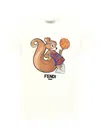 Fendi White T-shirt For Kids With Squirrel Print In White