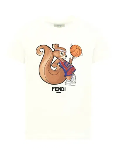 Fendi Kids' Squirrel Basketball T-shirt In White