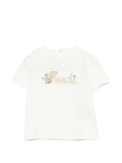 Fendi Babies' Squirrel Graphic-print T-shirt In Neutral