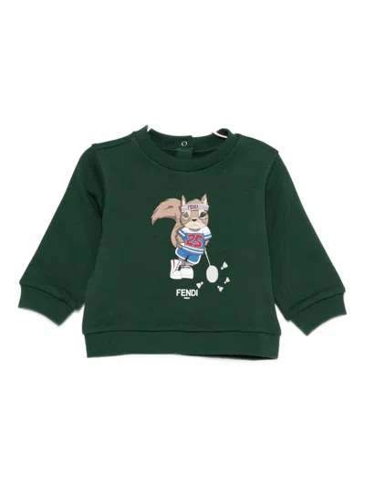 Fendi Babies' Squirrel-print Cotton Sweatshirt In Green