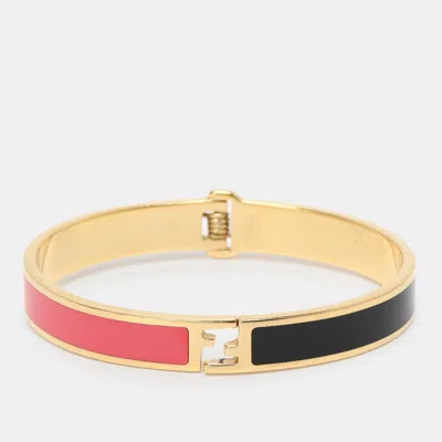 Pre-owned Fendi Sta Bicolor Enamel Gold Tone Cuff Bracelet M