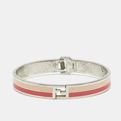 Pre-owned Fendi Sta Bicolor Stripe Enamel Silver Tone Bracelet M