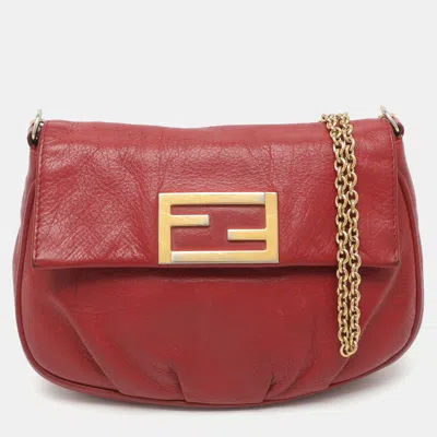 Pre-owned Fendi Sta Chain Red Leather Crossbody Bag In Pink