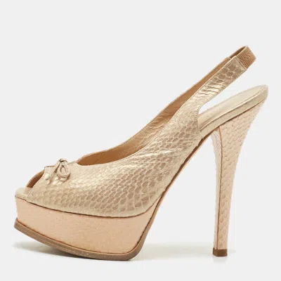 Pre-owned Fendi Sta Peep Toe Platform Slingback Pumps Size 39