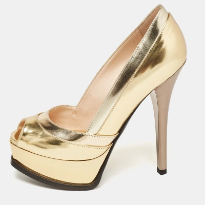 Pre-owned Fendi Sta Peep Toe Pumps Size 36.5 In Gold