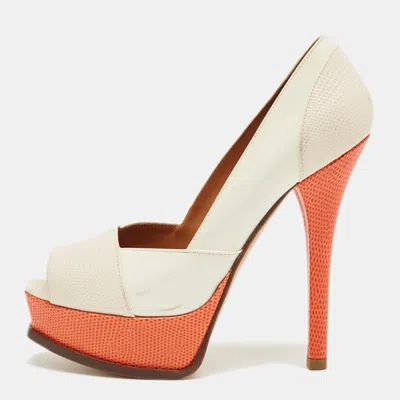 Pre-owned Fendi Sta Peep Toe Pumps Size 37 5 In Multi