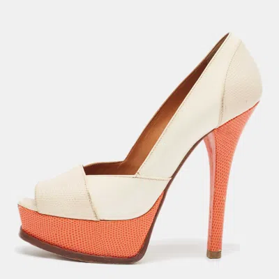 Pre-owned Fendi Sta Peep Toe Pumps Size 37 In Cream